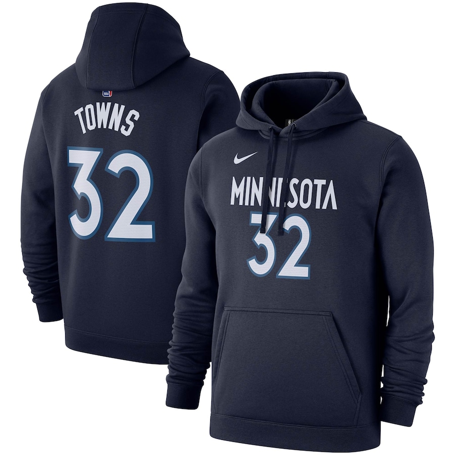 Men's Minnesota Timberwolves Karl-Anthony Towns NBA Navy 2019/20 Name & Number Pullover Hoodie