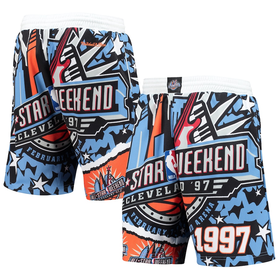 Men's Mitchell & Ness Blue/Orange Hardwood Classics 1997 All-Star Weekend Jumbotron 2.0 Mesh Shorts Men's Mitchell & Ness Blue/Orange Hardwood Classics 1997 All-Star Weekend Jumbotron 2.0 Mesh Shorts