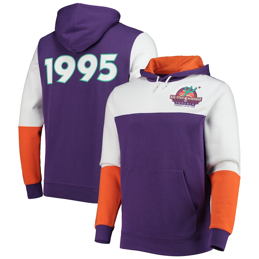 Men's NBA Mitchell & Ness Purple Hardwood Classics 1995 All-Star Game Colorblock Fusion Pullover Hoodie