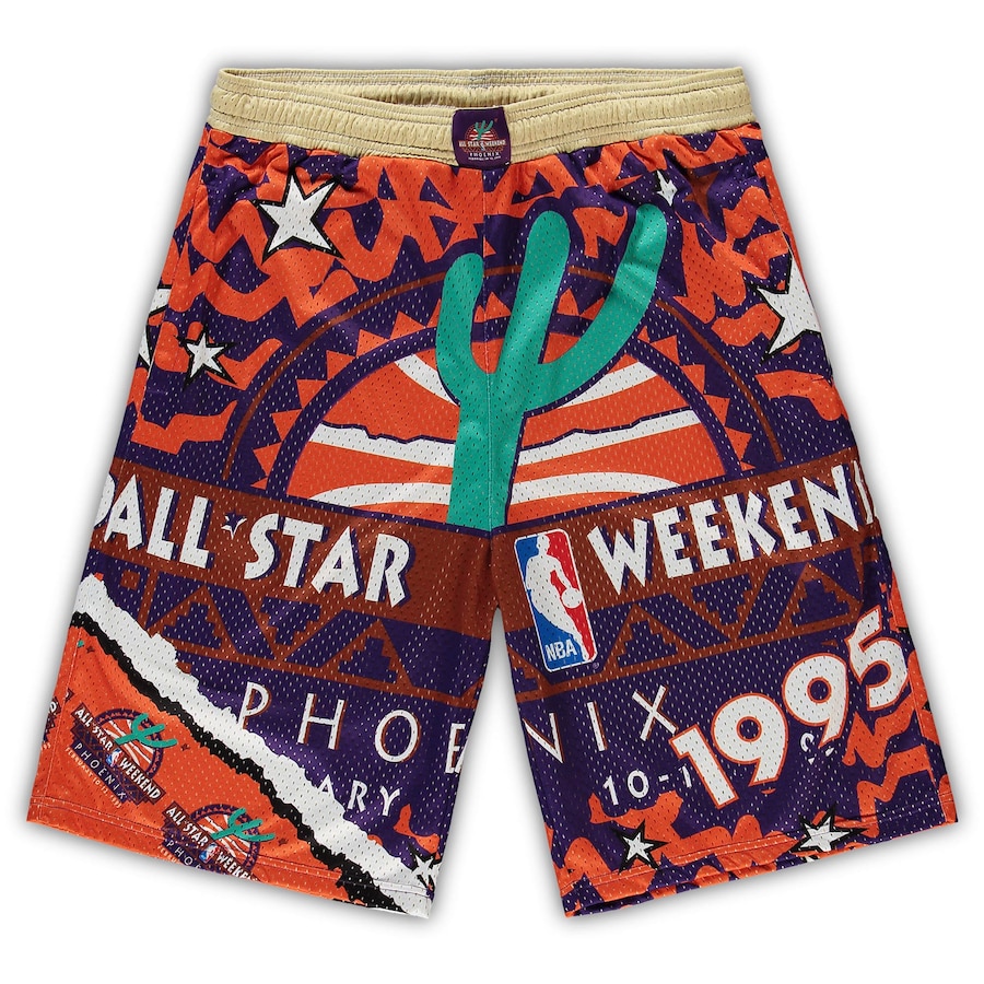 Men's NBA Mitchell & Ness Purple/Orange 1995 All-Star Game Hardwood Classics Big & Tall Jumbotron 2.0 Shorts Men's NBA Mitchell & Ness Purple/Orange 1995 All-Star Game Hardwood Classics Big & Tall Jumbotron 2.0 Shorts