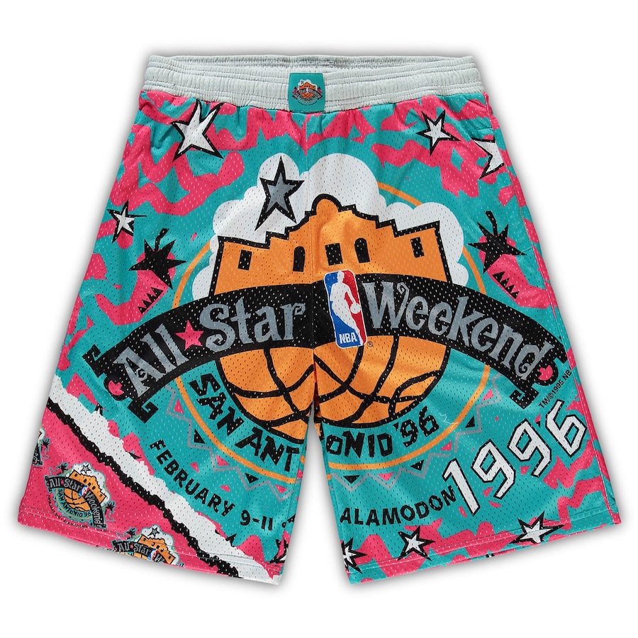 Men's NBA Mitchell & Ness Teal/Pink 1996 All-Star Game Hardwood Classics Big & Tall Jumbotron 2.0 Shorts Men's NBA Mitchell & Ness Teal/Pink 1996 All-Star Game Hardwood Classics Big & Tall Jumbotron 2.0 Shorts