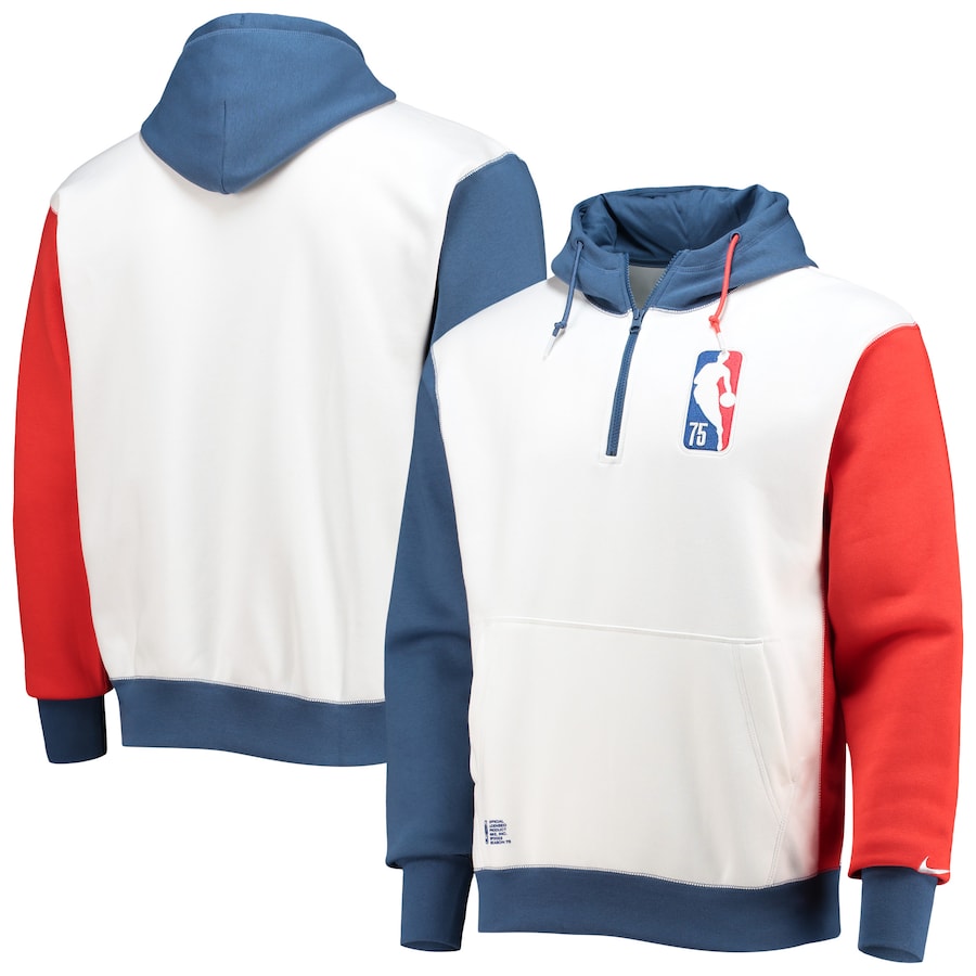 Men's NBA NBA White/Blue Team 31 75th Anniversary Courtside Fleece Half-Zip Hoodie