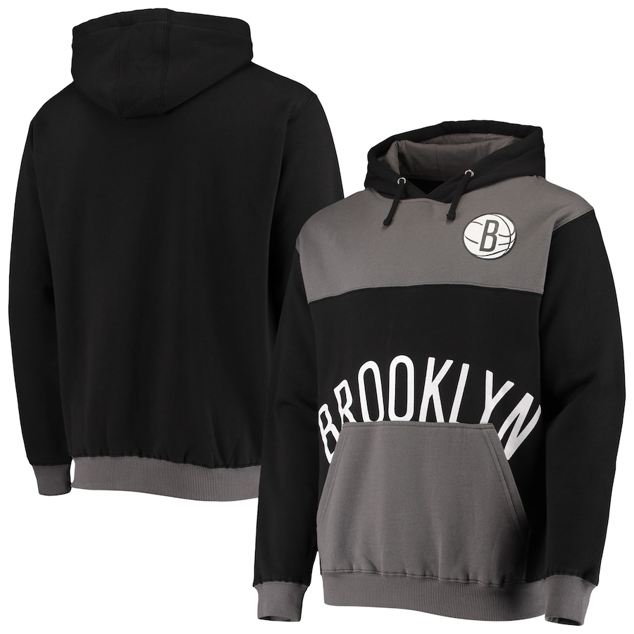 Men's New Jersey Nets Black/Gray Tonal Oversized Wordmark Pullover Hoodie
