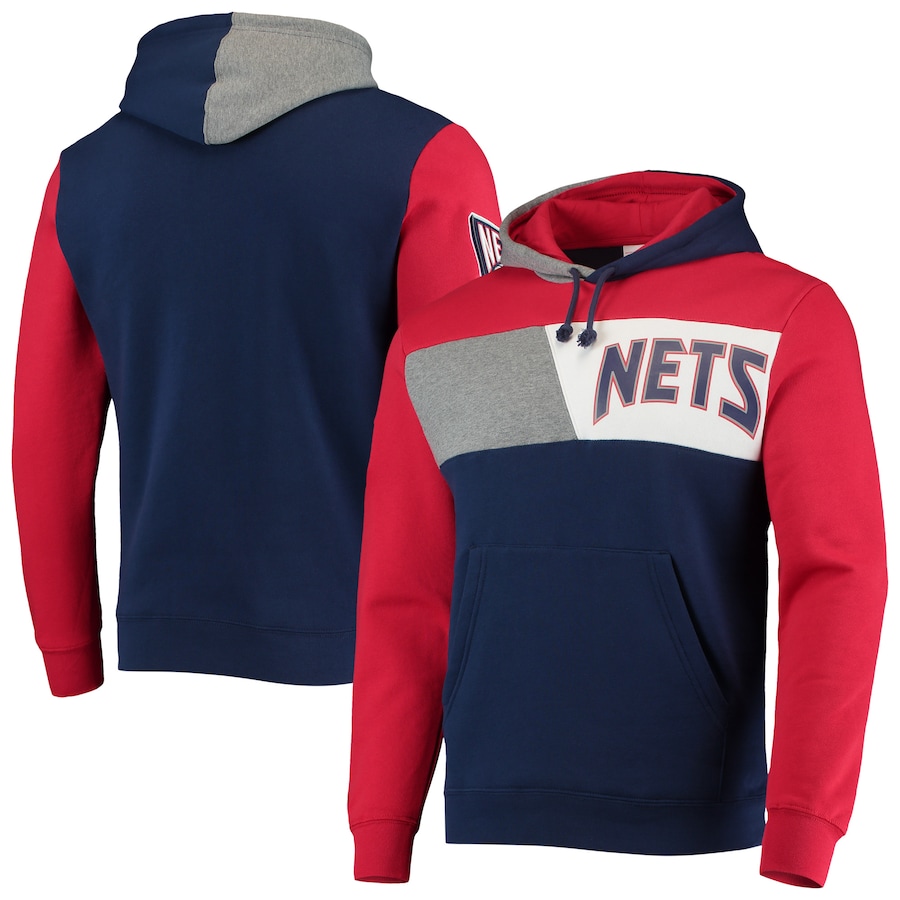 Men's New Jersey Nets Mitchell & Ness Navy Hardwood Classics Colorblock Pullover Hoodie