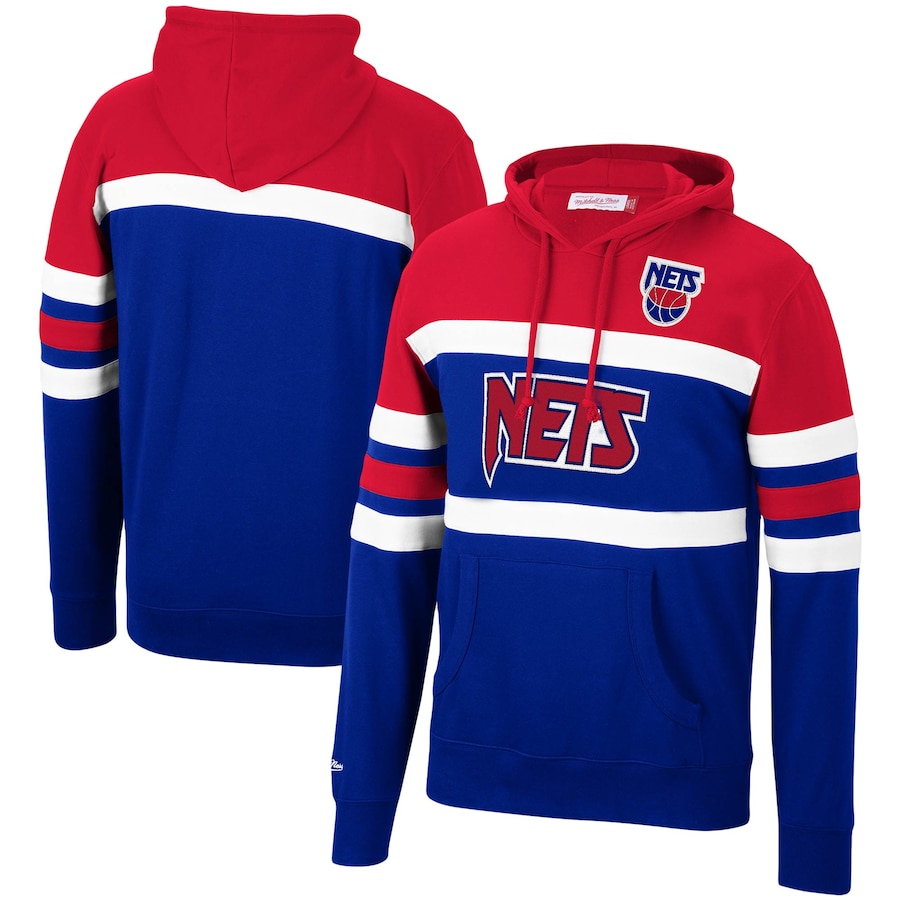 Men's New Jersey Nets Mitchell & Ness Red/Royal Head Coach Pullover Hoodie