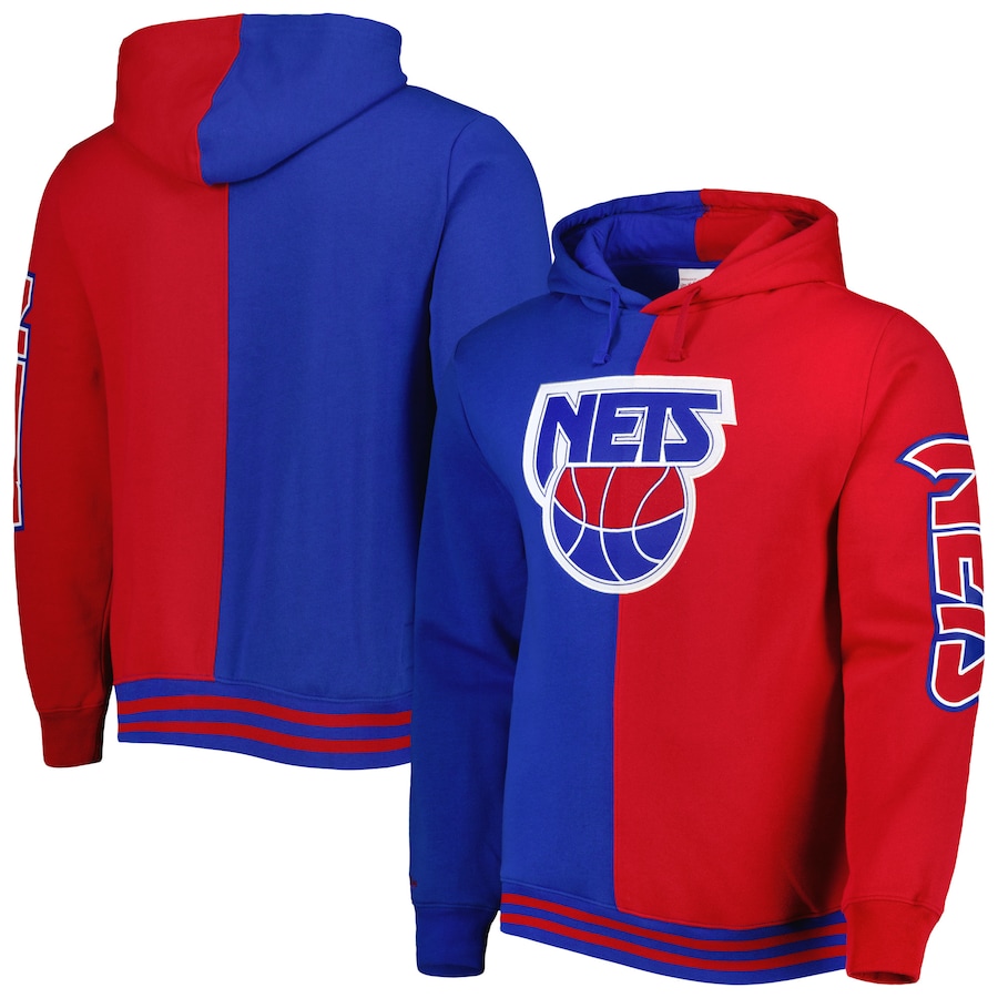Men's New Jersey Nets Mitchell & Ness Royal/Red Hardwood Classics Split Pullover Hoodie