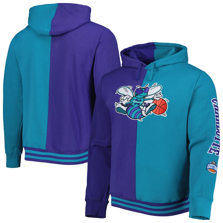 Men's New Orleans Hornets Mitchell & Ness Purple/Teal Big & Tall Hardwood Classics Split Pullover Hoodie