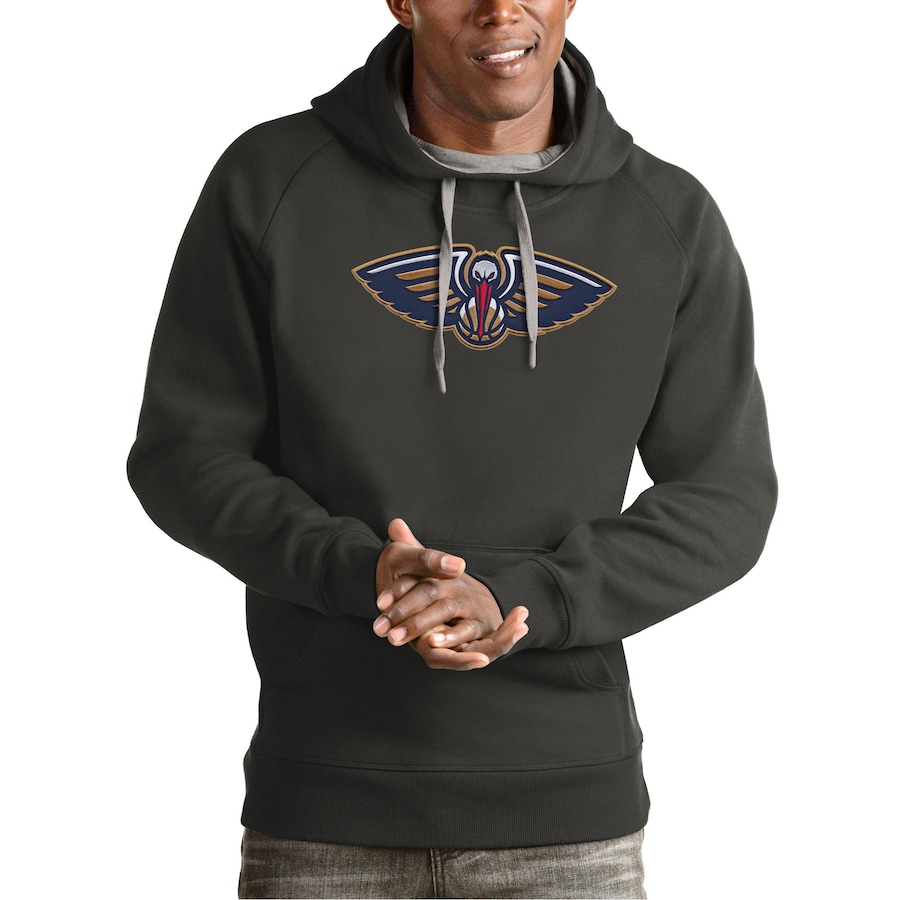 Men's New Orleans Pelicans Antigua Charcoal Team Logo Victory Pullover Hoodie Men's New Orleans Pelicans Antigua Charcoal Team Logo Victory Pullover Hoodie