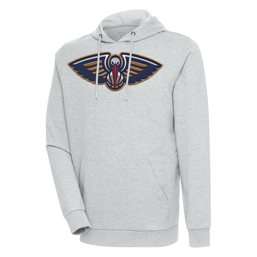 Men's New Orleans Pelicans Antigua Heather Gray Action Pullover Hoodie Men's New Orleans Pelicans Antigua Heather Gray Action Pullover Hoodie