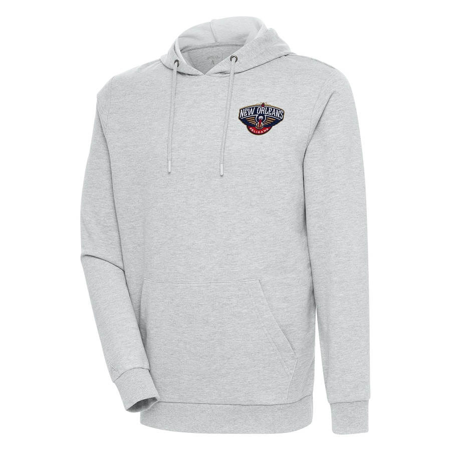 Men's New Orleans Pelicans Antigua Heather Gray Action Pullover Hoodie Men's New Orleans Pelicans Antigua Heather Gray Action Pullover Hoodie