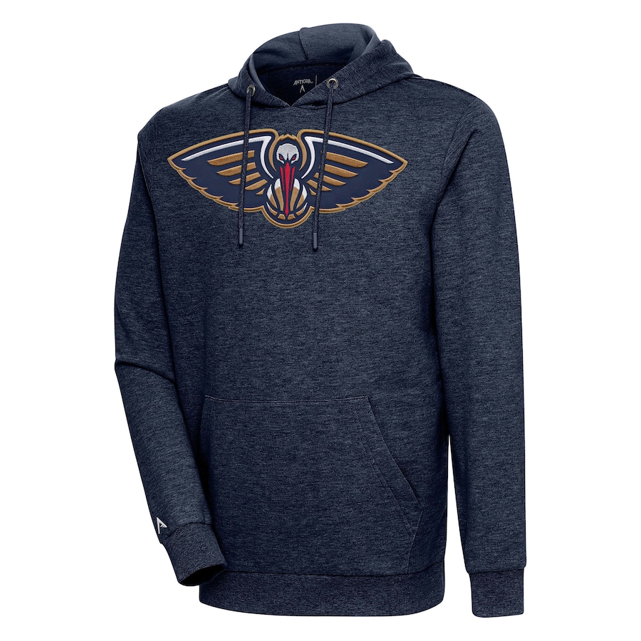 Men's New Orleans Pelicans Antigua Heather Navy Action Pullover Hoodie Men's New Orleans Pelicans Antigua Heather Navy Action Pullover Hoodie