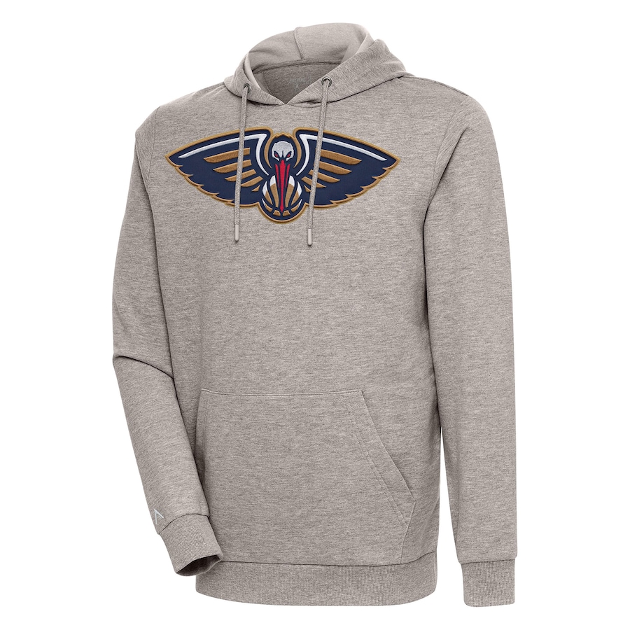 Men's New Orleans Pelicans Antigua Oatmeal Action Pullover Hoodie Men's New Orleans Pelicans Antigua Oatmeal Action Pullover Hoodie