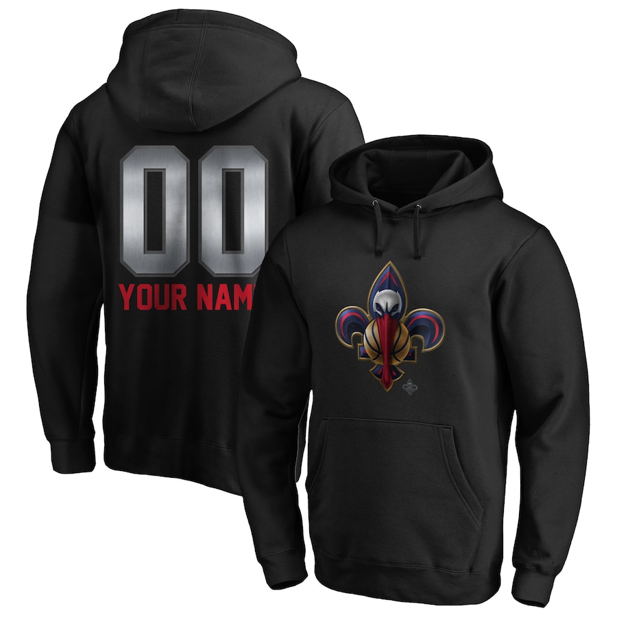 Men's Customize New Orleans Pelicans Black Midnight Mascot Personalized Name & Number Pullover Hoodie Men's Customize New Orleans Pelicans Black Midnight Mascot Personalized Name & Number Pullover Hoodie