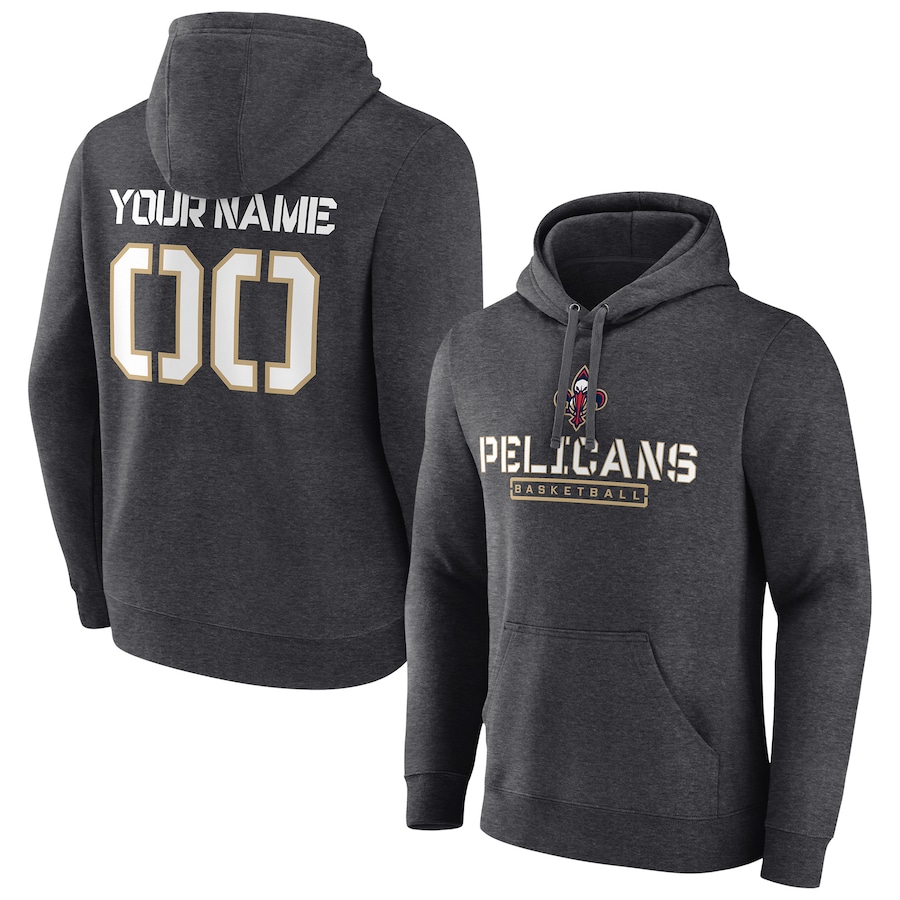 Men's Customize New Orleans Pelicans Charcoal Personalized Evanston Stencil Pullover Hoodie Men's Customize New Orleans Pelicans Charcoal Personalized Evanston Stencil Pullover Hoodie