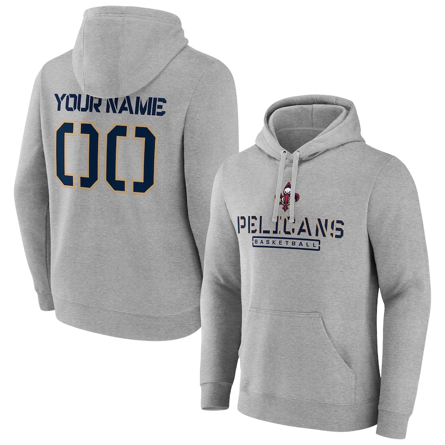 Men's Customize New Orleans Pelicans Gray Personalized Evanston Stencil Pullover Hoodie Men's Customize New Orleans Pelicans Gray Personalized Evanston Stencil Pullover Hoodie