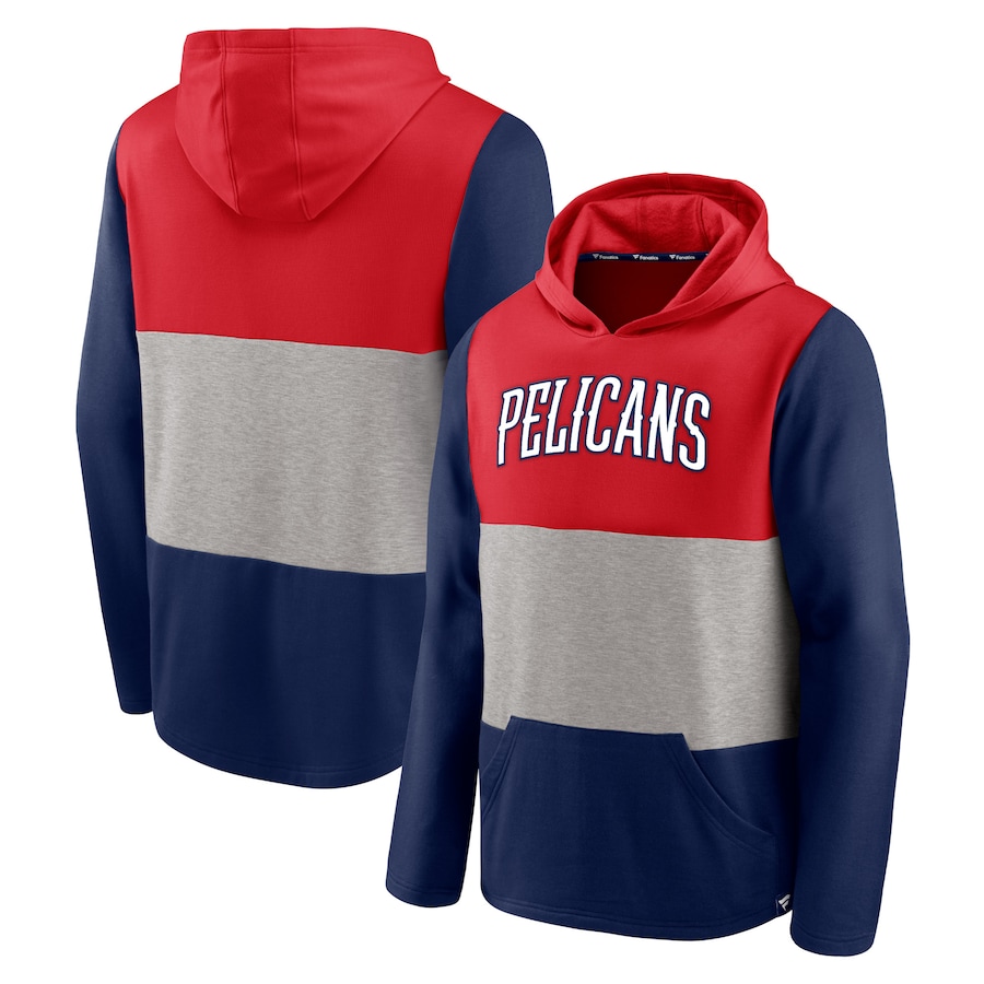 Men's New Orleans Pelicans Red/Navy Linear Logo Comfy Colorblock Tri-Blend Pullover Hoodie Men's New Orleans Pelicans Red/Navy Linear Logo Comfy Colorblock Tri-Blend Pullover Hoodie