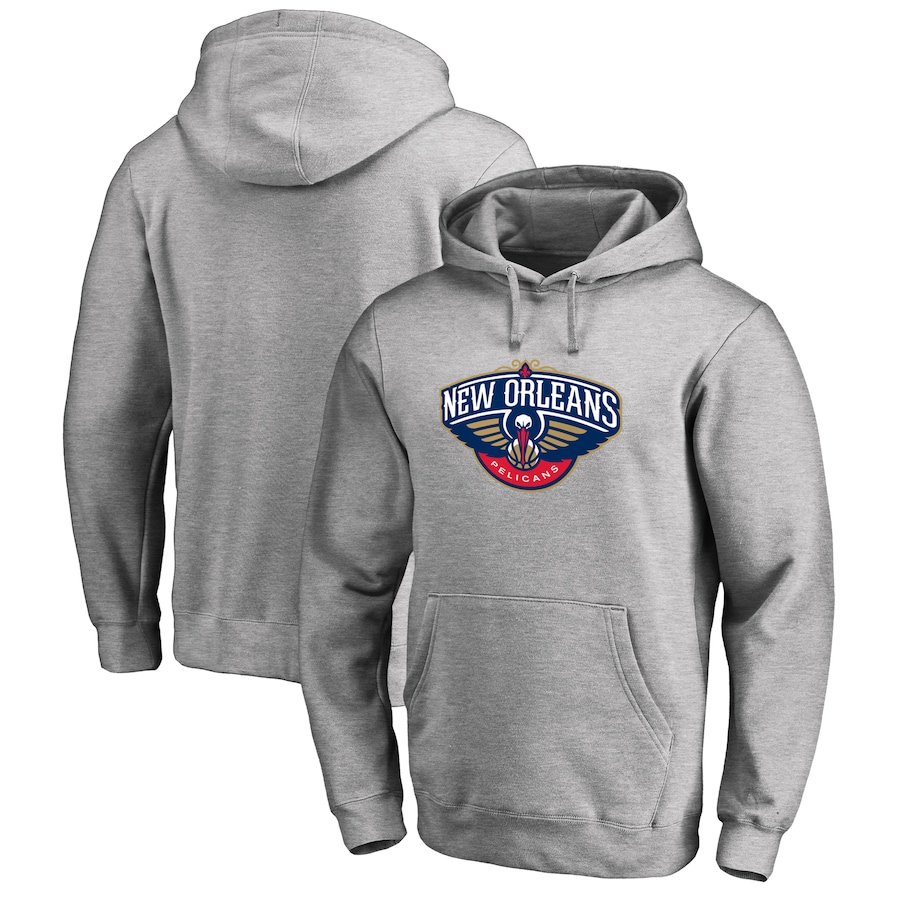 Men's New Orleans Pelicans Heather Gray Primary Logo Pullover Hoodie Men's New Orleans Pelicans Heather Gray Primary Logo Pullover Hoodie