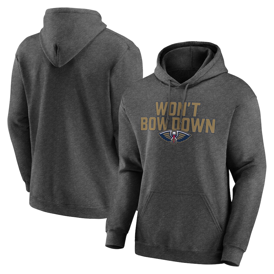 Men's New Orleans Pelicans Heathered Charcoal Victory Earned Pullover Hoodie Men's New Orleans Pelicans Heathered Charcoal Victory Earned Pullover Hoodie
