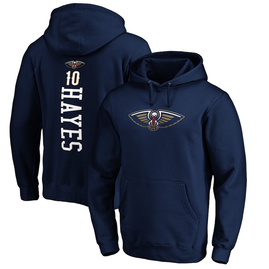 Men's New Orleans Pelicans Jaxson Hayes Navy Playmaker Name & Number Pullover Hoodie Men's New Orleans Pelicans Jaxson Hayes Navy Playmaker Name & Number Pullover Hoodie