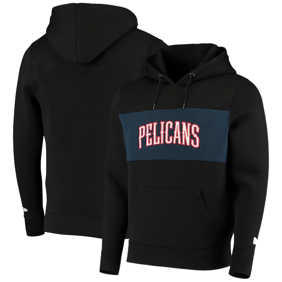 Men's New Orleans Pelicans New Era Black Neoprene Colorbock Pullover Hoodie Men's New Orleans Pelicans New Era Black Neoprene Colorbock Pullover Hoodie