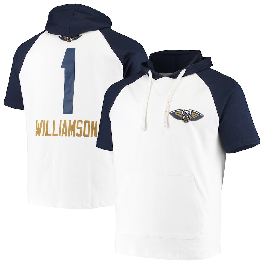 Men's New Orleans Pelicans Zion Williamson White/Navy Player Raglan Pullover Hoodie Men's New Orleans Pelicans Zion Williamson White/Navy Player Raglan Pullover Hoodie