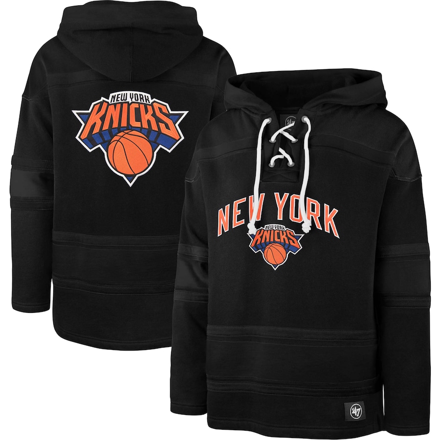 Men's New York Knicks 47 Black 2022/23 Pregame MVP Lacer Pullover Hoodie - City Edition Men's New York Knicks 47 Black 2022/23 Pregame MVP Lacer Pullover Hoodie - City Edition