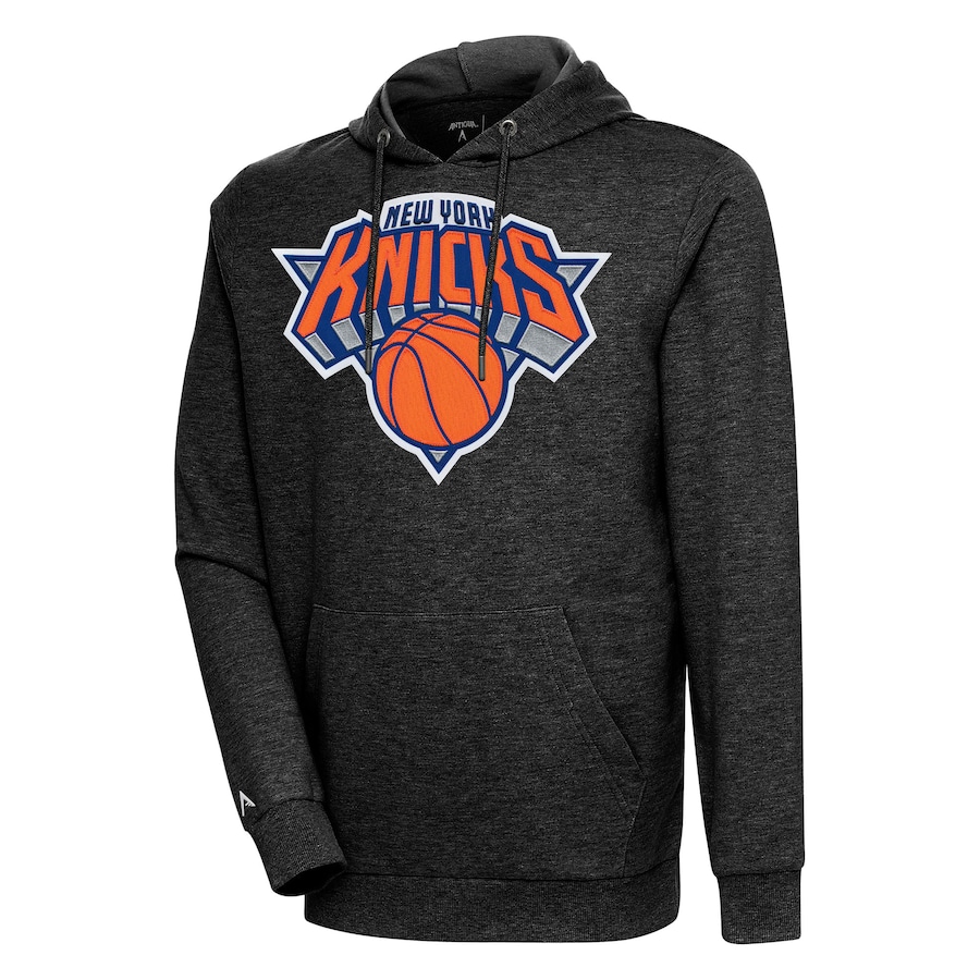 Men's New York Knicks Antigua Heather Black Action Pullover Hoodie Men's New York Knicks Antigua Heather Black Action Pullover Hoodie