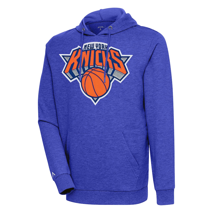Men's New York Knicks Antigua Heather Blue Action Pullover Hoodie Men's New York Knicks Antigua Heather Blue Action Pullover Hoodie
