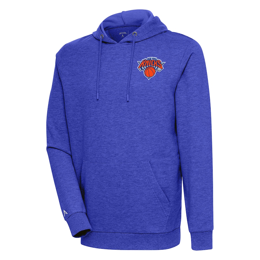 Men's New York Knicks Antigua Heather Blue Action Pullover Hoodie Men's New York Knicks Antigua Heather Blue Action Pullover Hoodie