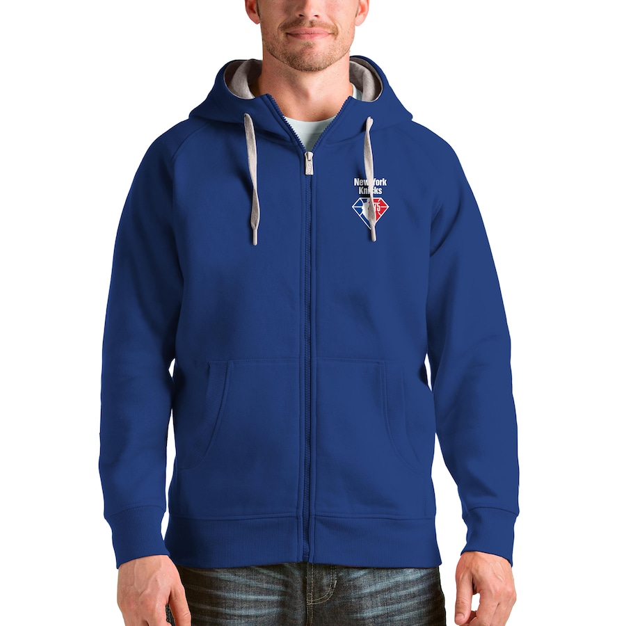 Men's New York Knicks Antigua Royal NBA 75th Anniversary Victory Full-Zip Hoodie Men's New York Knicks Antigua Royal NBA 75th Anniversary Victory Full-Zip Hoodie