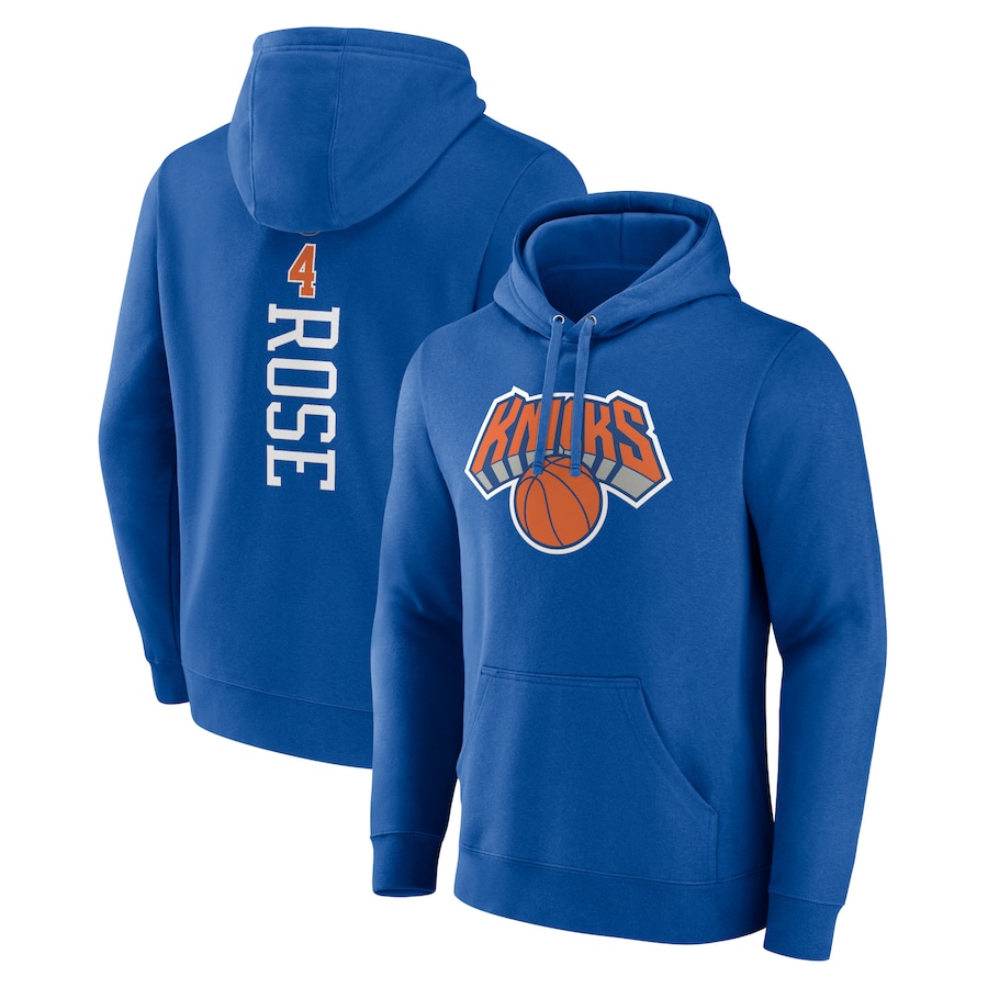 Men's New York Knicks Derrick Rose Blue Playmaker Name & Number Pullover Hoodie