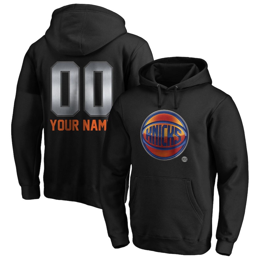 Men's Customize New York Knicks Black Midnight Mascot Personalized Name & Number Pullover Hoodie Men's Customize New York Knicks Black Midnight Mascot Personalized Name & Number Pullover Hoodie