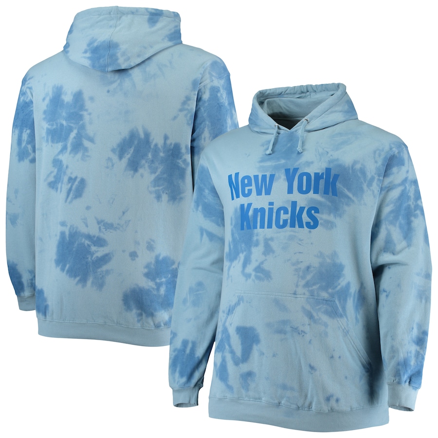Men's New York Knicks Blue Big & Tall Wordmark Cloud Dye Pullover Hoodie Men's New York Knicks Blue Big & Tall Wordmark Cloud Dye Pullover Hoodie