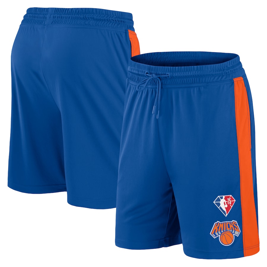 Men's New York Knicks Blue/Orange 75th Anniversary Downtown Performance Practice Shorts Men's New York Knicks Blue/Orange 75th Anniversary Downtown Performance Practice Shorts