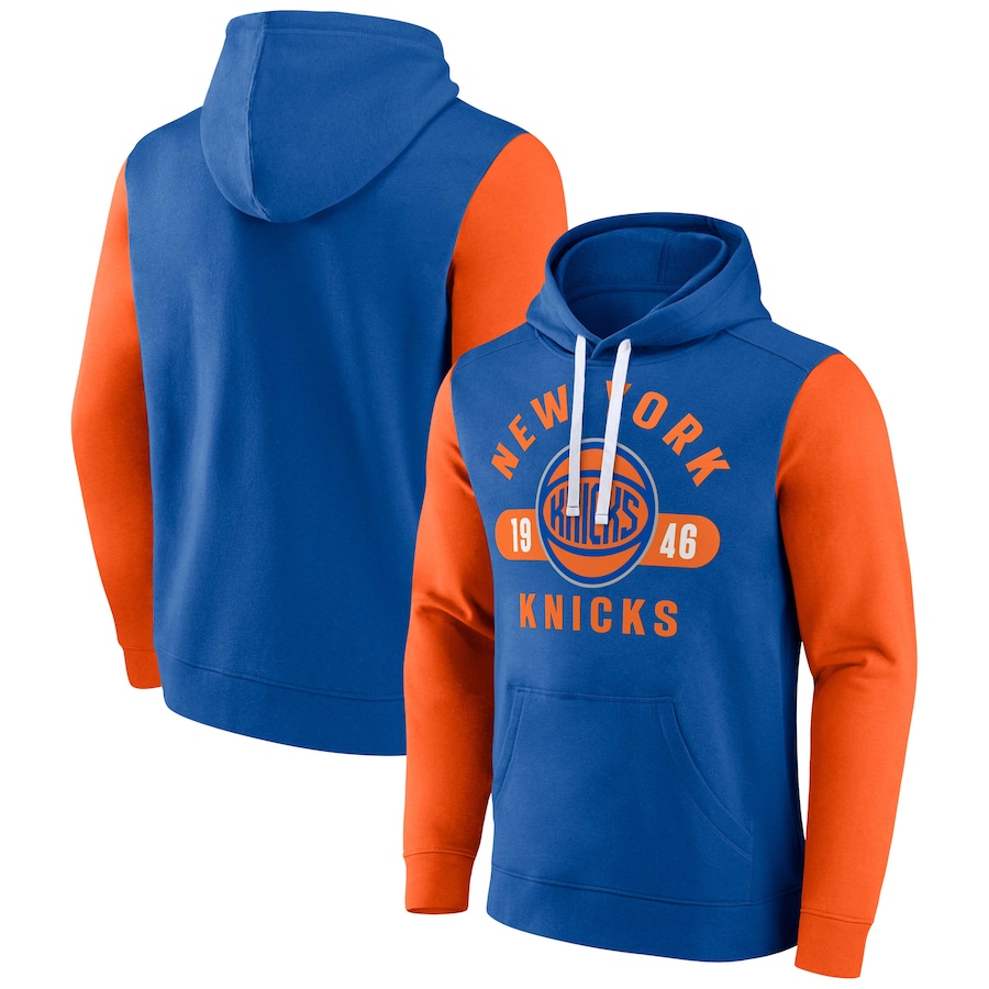 Men's New York Knicks Blue/Orange Attack Colorblock Pullover Hoodie