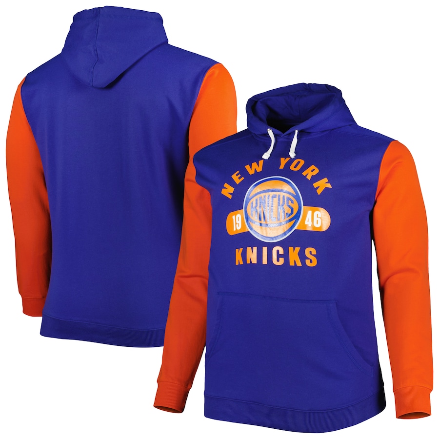 Men's New York Knicks Blue/Orange Big & Tall Bold Attack Pullover Hoodie Men's New York Knicks Blue/Orange Big & Tall Bold Attack Pullover Hoodie