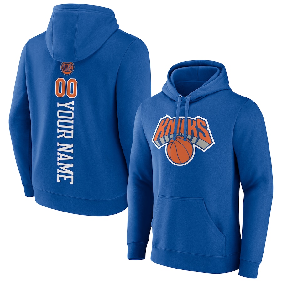 Men's Customize New York Knicks Blue Playmaker Personalized Name & Number Pullover Hoodie Men's Customize New York Knicks Blue Playmaker Personalized Name & Number Pullover Hoodie