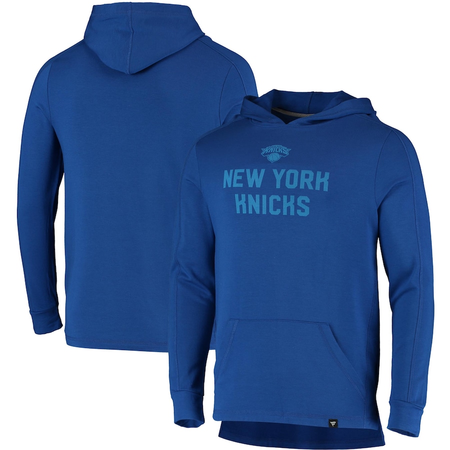Men's New York Knicks Blue Versalux Running Hard Tri-Blend Pullover Hoodie Men's New York Knicks Blue Versalux Running Hard Tri-Blend Pullover Hoodie