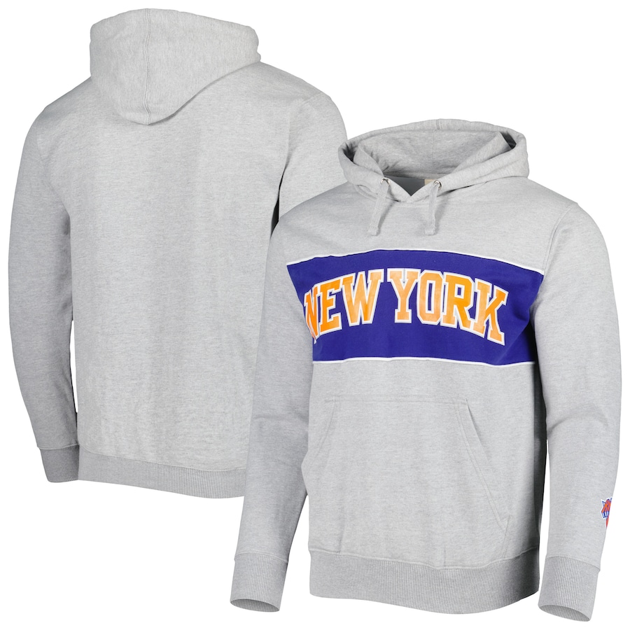 Men's New York Knicks Heather Gray Wordmark French Terry Pullover Hoodie Men's New York Knicks Heather Gray Wordmark French Terry Pullover Hoodie