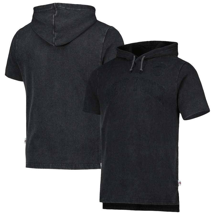Men's New York Knicks Mitchell & Ness Black Tonal Short Sleeve Pullover Hoodie Men's New York Knicks Mitchell & Ness Black Tonal Short Sleeve Pullover Hoodie