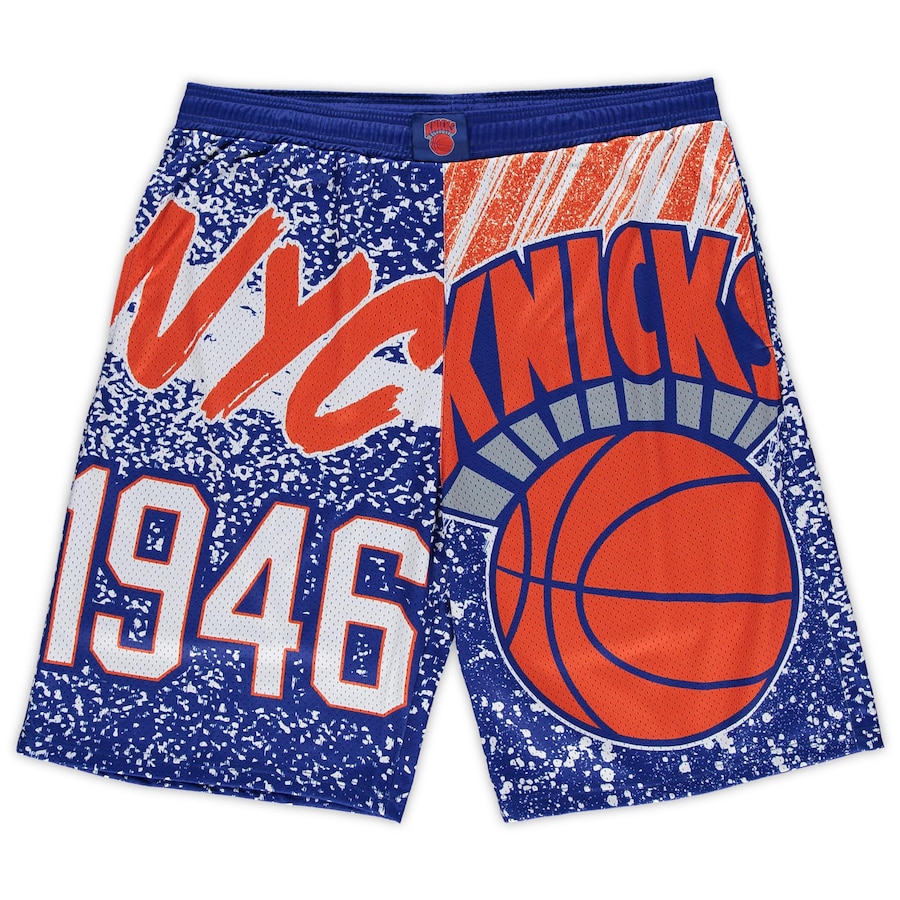Men's New York Knicks Mitchell & Ness Blue Big & Tall Hardwood Classics Jumbotron Shorts Men's New York Knicks Mitchell & Ness Blue Big & Tall Hardwood Classics Jumbotron Shorts