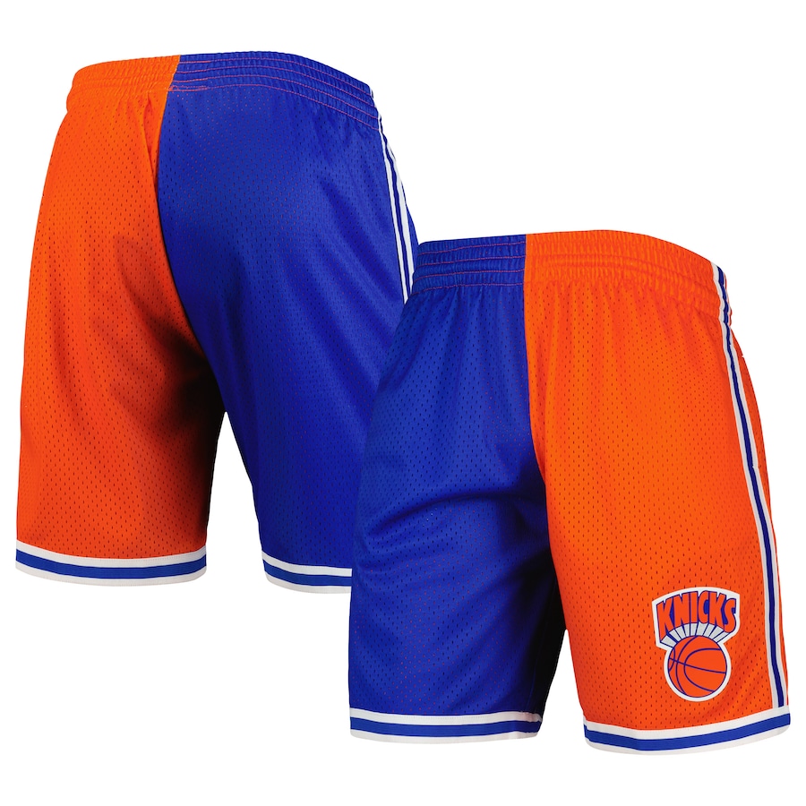 Men's New York Knicks Mitchell & Ness Blue/Orange Hardwood Classics 1991 Split Swingman Shorts Men's New York Knicks Mitchell & Ness Blue/Orange Hardwood Classics 1991 Split Swingman Shorts