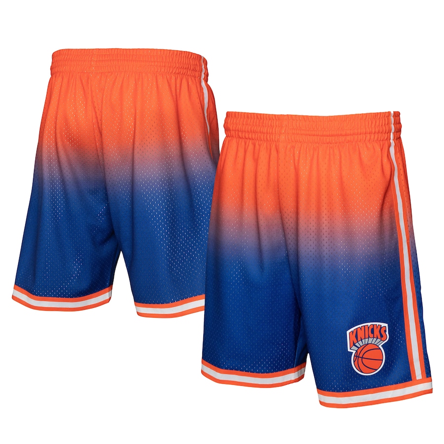 Men's New York Knicks Mitchell & Ness Orange/Royal 1991/92 Hardwood Classics Fadeaway Reload 3.0 Swingman Shorts Men's New York Knicks Mitchell & Ness Orange/Royal 1991/92 Hardwood Classics Fadeaway Reload 3.0 Swingman Shorts