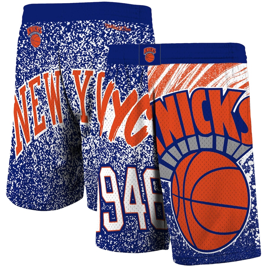 Men's New York Knicks Mitchell & Ness Royal Hardwood Classics Jumbotron Sublimated Shorts