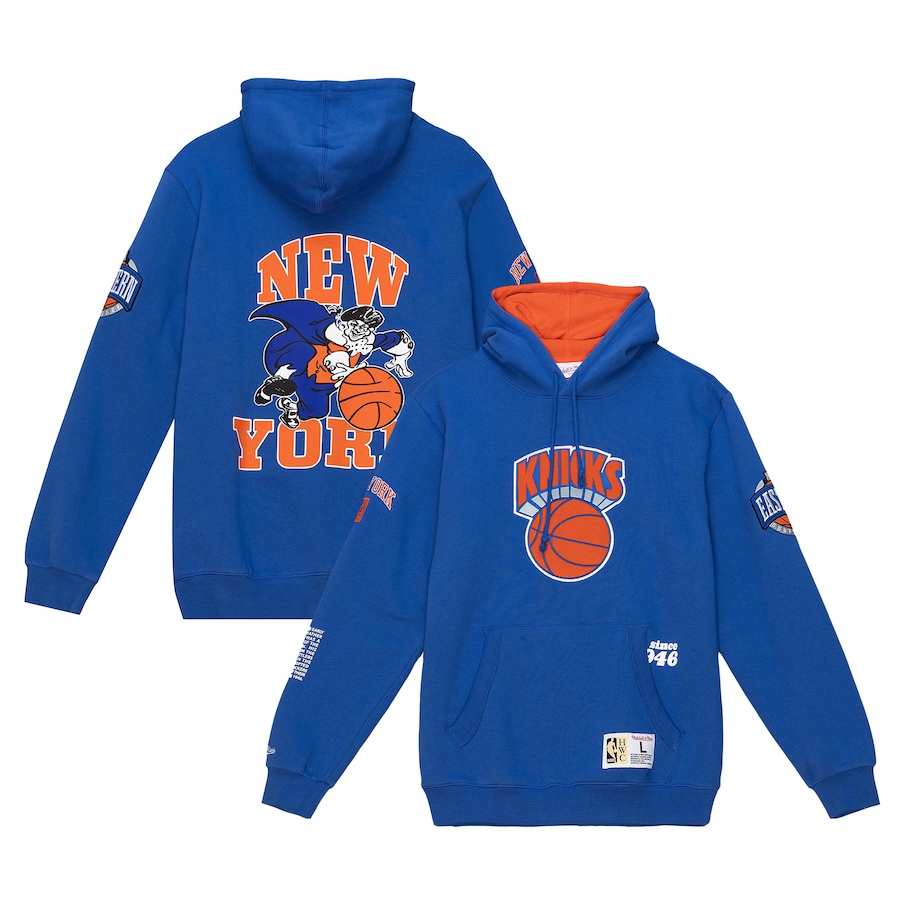 Men's New York Knicks Mitchell & Ness Royal Team Origins Fleece Pullover Hoodie Men's New York Knicks Mitchell & Ness Royal Team Origins Fleece Pullover Hoodie