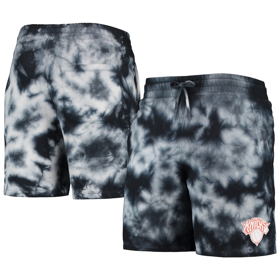 Men's New York Knicks New Era Black Fleece Tie-Dye Shorts