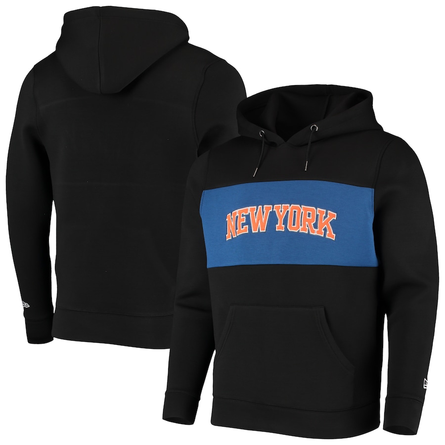 Men's New York Knicks New Era Black Neoprene Colorbock Tri-Blend Pullover Hoodie Men's New York Knicks New Era Black Neoprene Colorbock Tri-Blend Pullover Hoodie