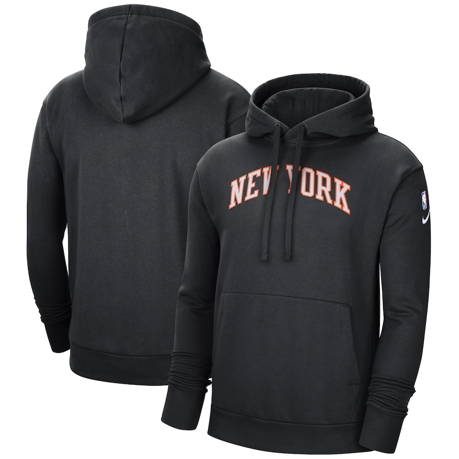 Men's New York Knicks NBA Black 2021/22 City Edition Essential Logo Pullover Hoodie Men's New York Knicks NBA Black 2021/22 City Edition Essential Logo Pullover Hoodie