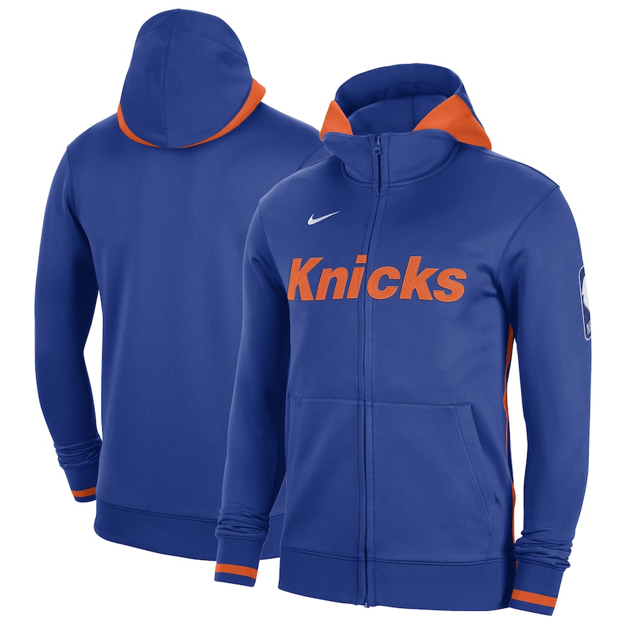 Men's New York Knicks NBA Blue Authentic Showtime Performance Full-Zip Hoodie