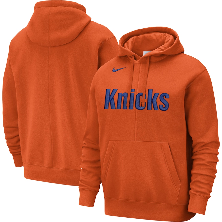 Men's New York Knicks NBA Orange Courtside Versus Stitch Split Pullover Hoodie
